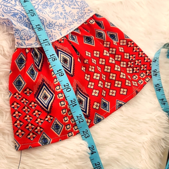 Calessa Red  White Blue Patterned Flowy Top - Picture 9 of 9